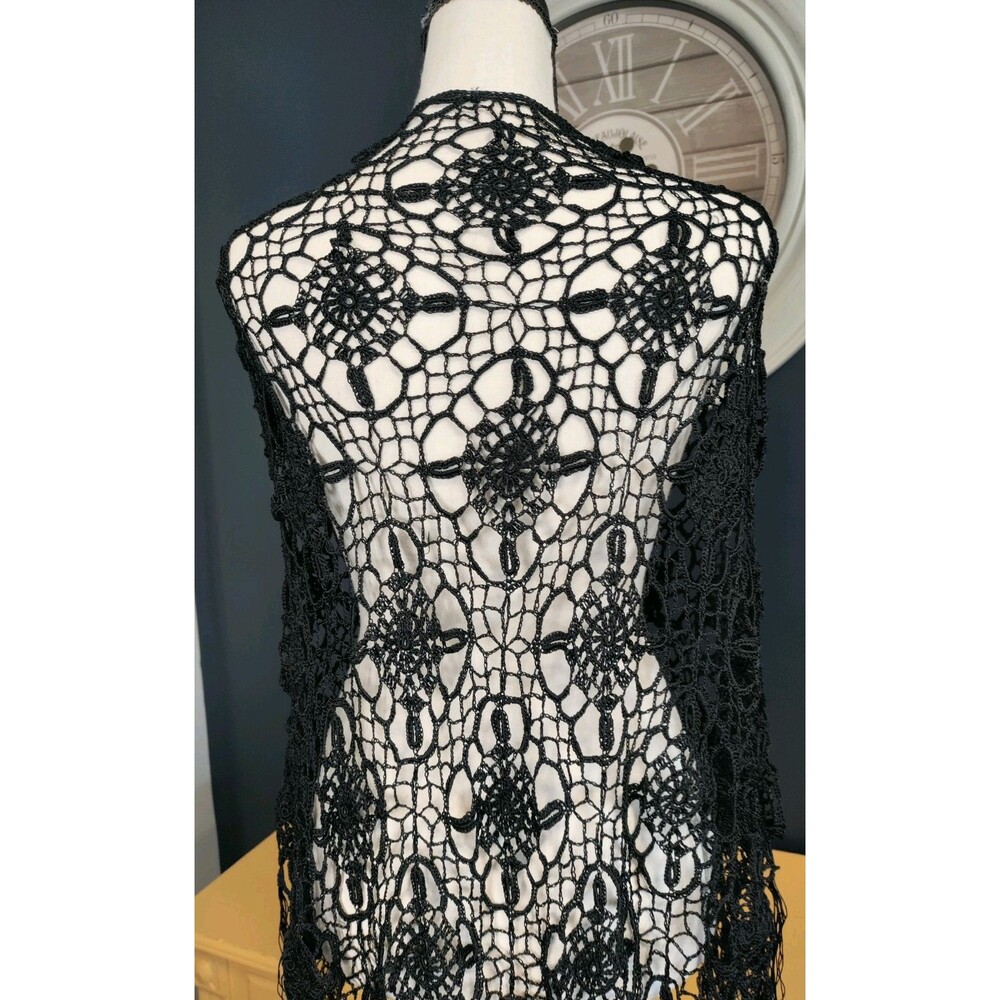 Shall Wrap Women's OS Black Crocheted Triangular Whymsigoth Witchy Dark Fairy